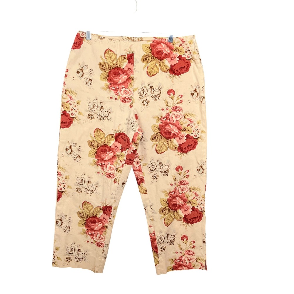 Vtg Marisa Christina Floral Rose Cropped Pants Sz 10 Cottagecore Shabby Chic